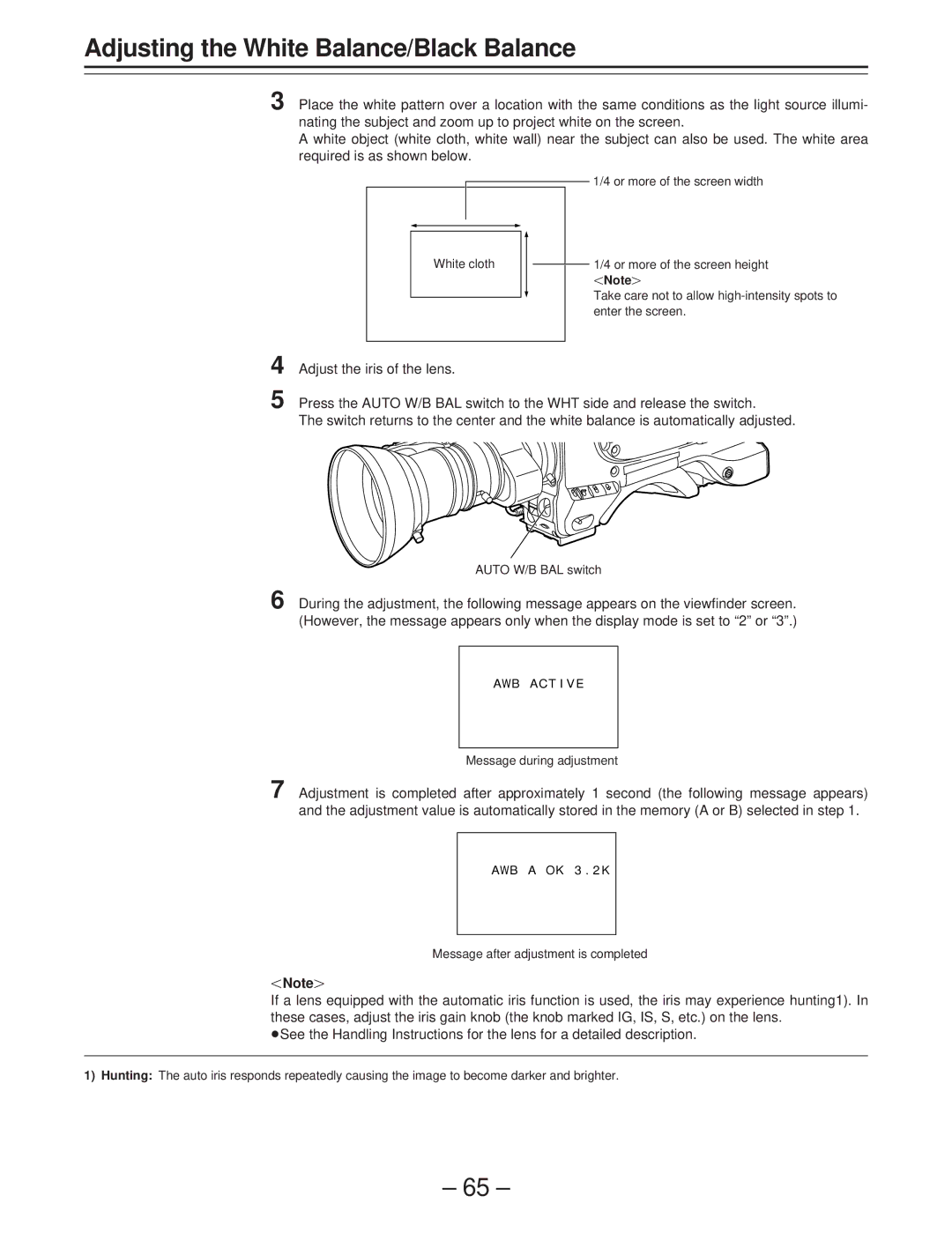 Panasonic AJ-D400 operating instructions Message during adjustment 