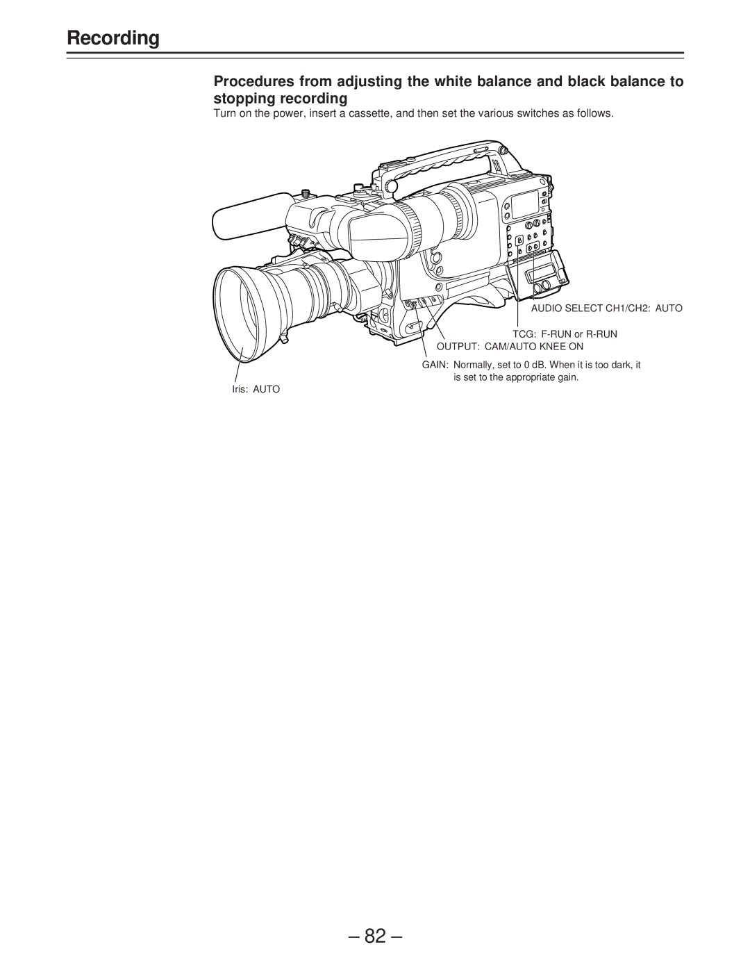 Panasonic AJ-D400 operating instructions Audio Select CH1/CH2 Auto 