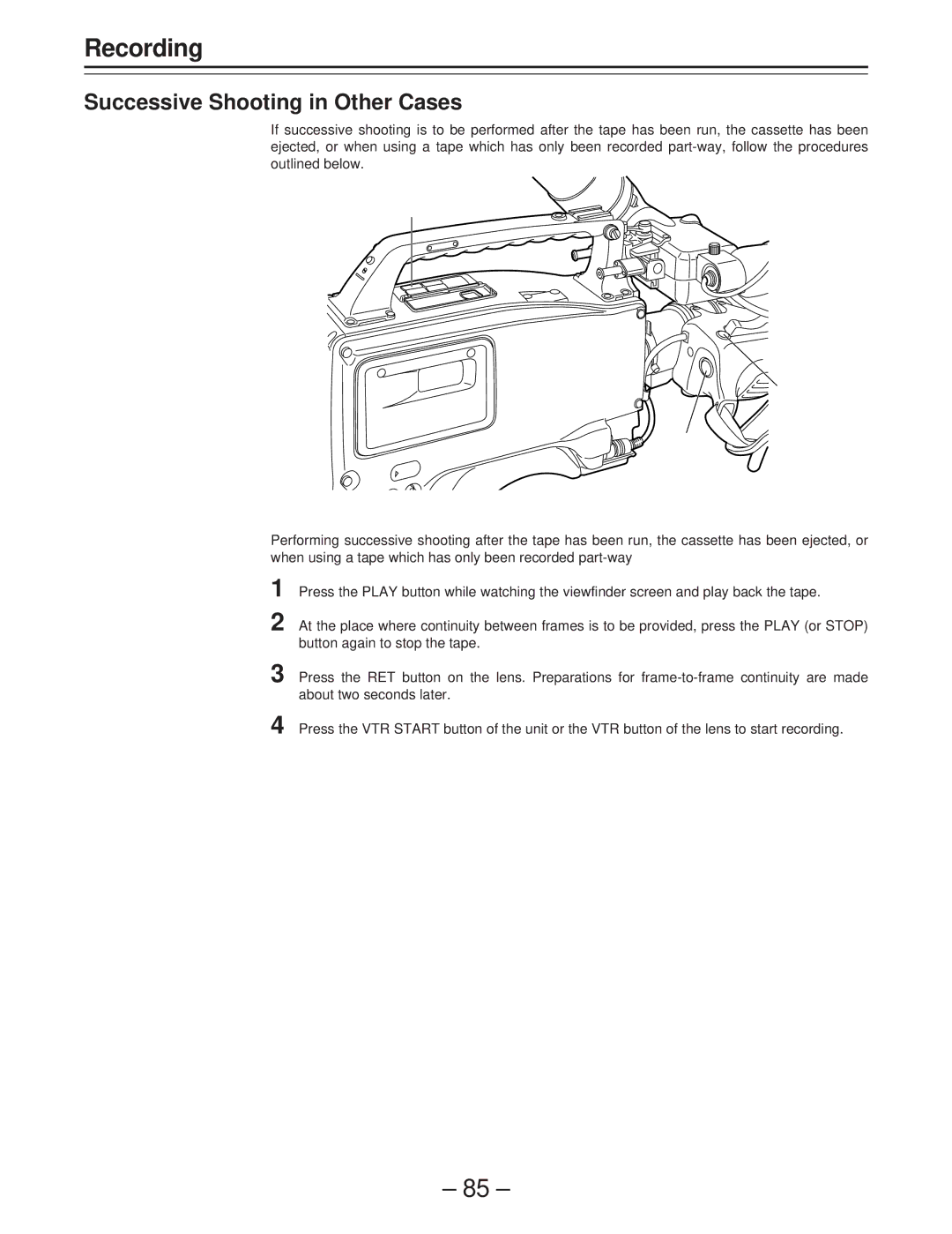 Panasonic AJ-D400 operating instructions Successive Shooting in Other Cases 