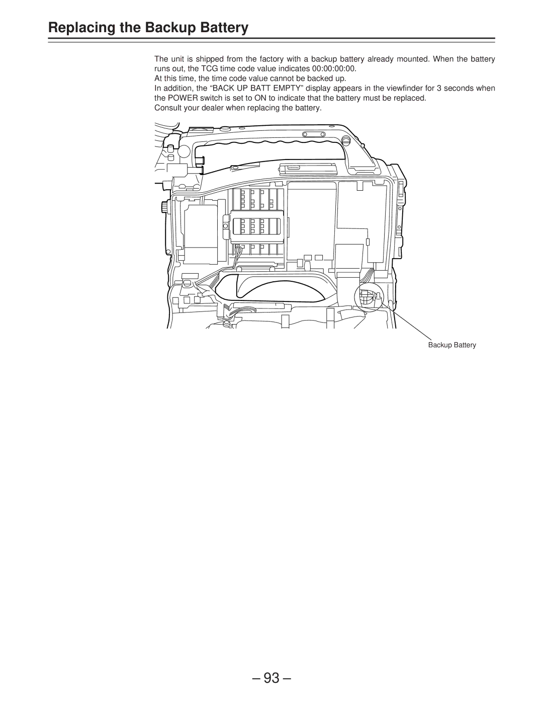 Panasonic AJ-D400 operating instructions Replacing the Backup Battery 