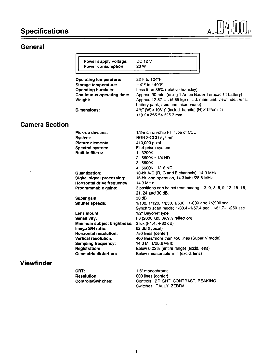 Panasonic AJ-D400P manual 