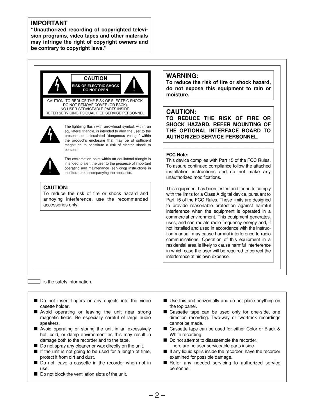 Panasonic AJ-D450, AJ-D440 manual FCC Note 