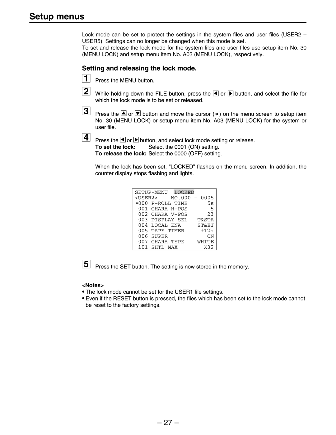 Panasonic AJ-D440, AJ-D450 manual Setup menus 