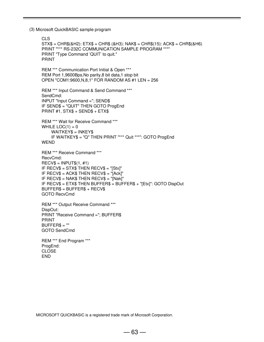 Panasonic AJ-D440, AJ-D450 manual Microsoft QuickBASIC sample program, Cls 