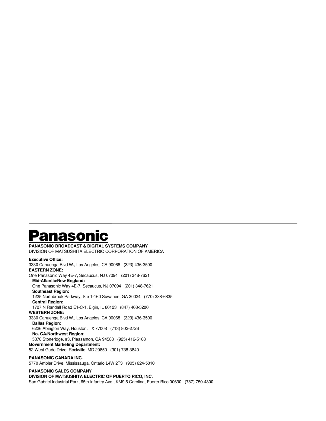 Panasonic AJ-D450, AJ-D440 manual Panasonic Canada INC 