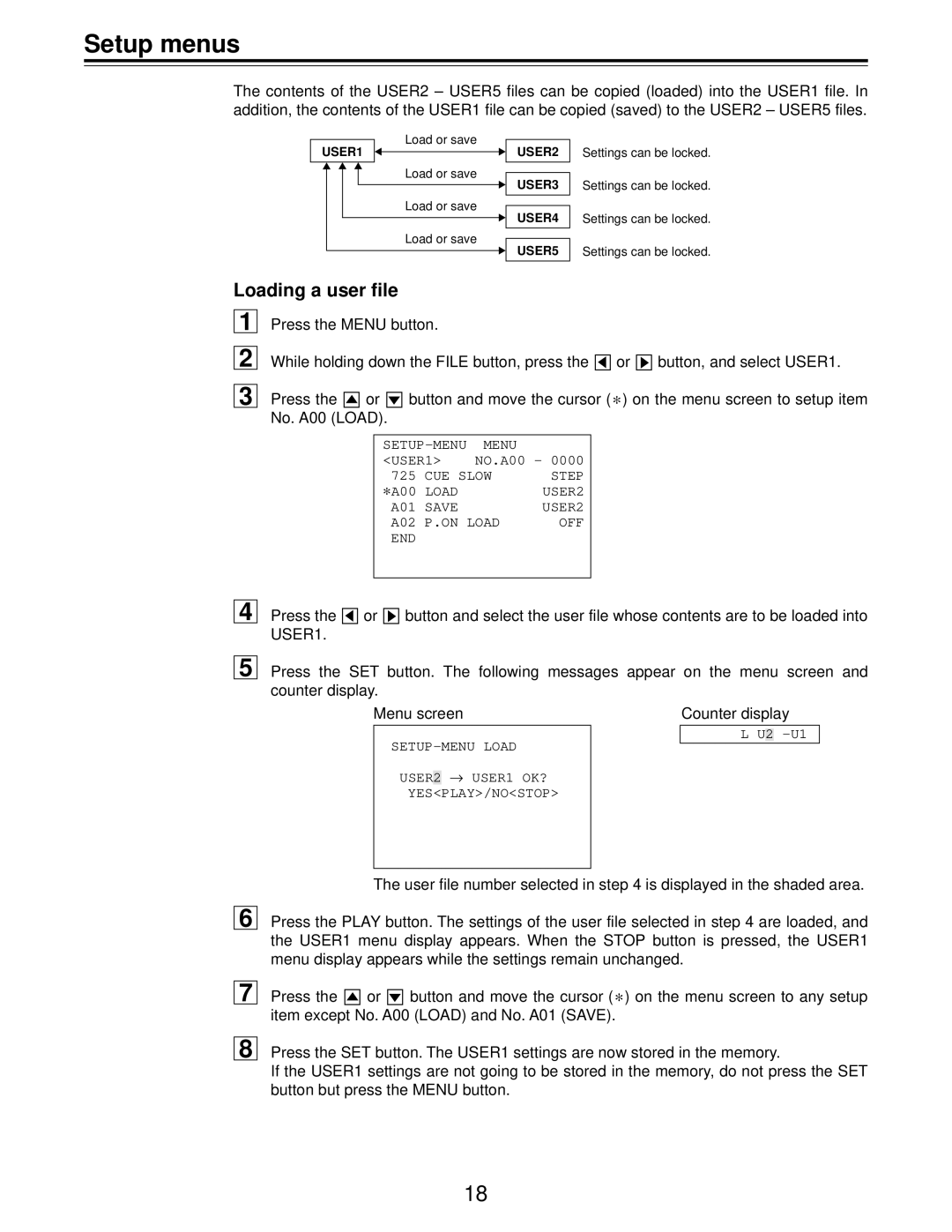 Panasonic AJ-D455 manual Loading a user file 