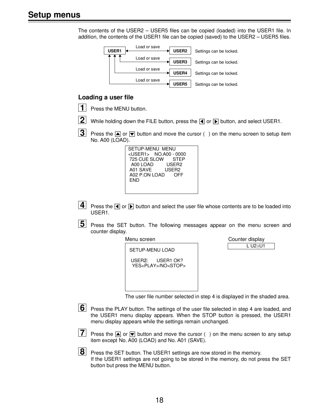 Panasonic AJ-D455P operating instructions Loading a user file 