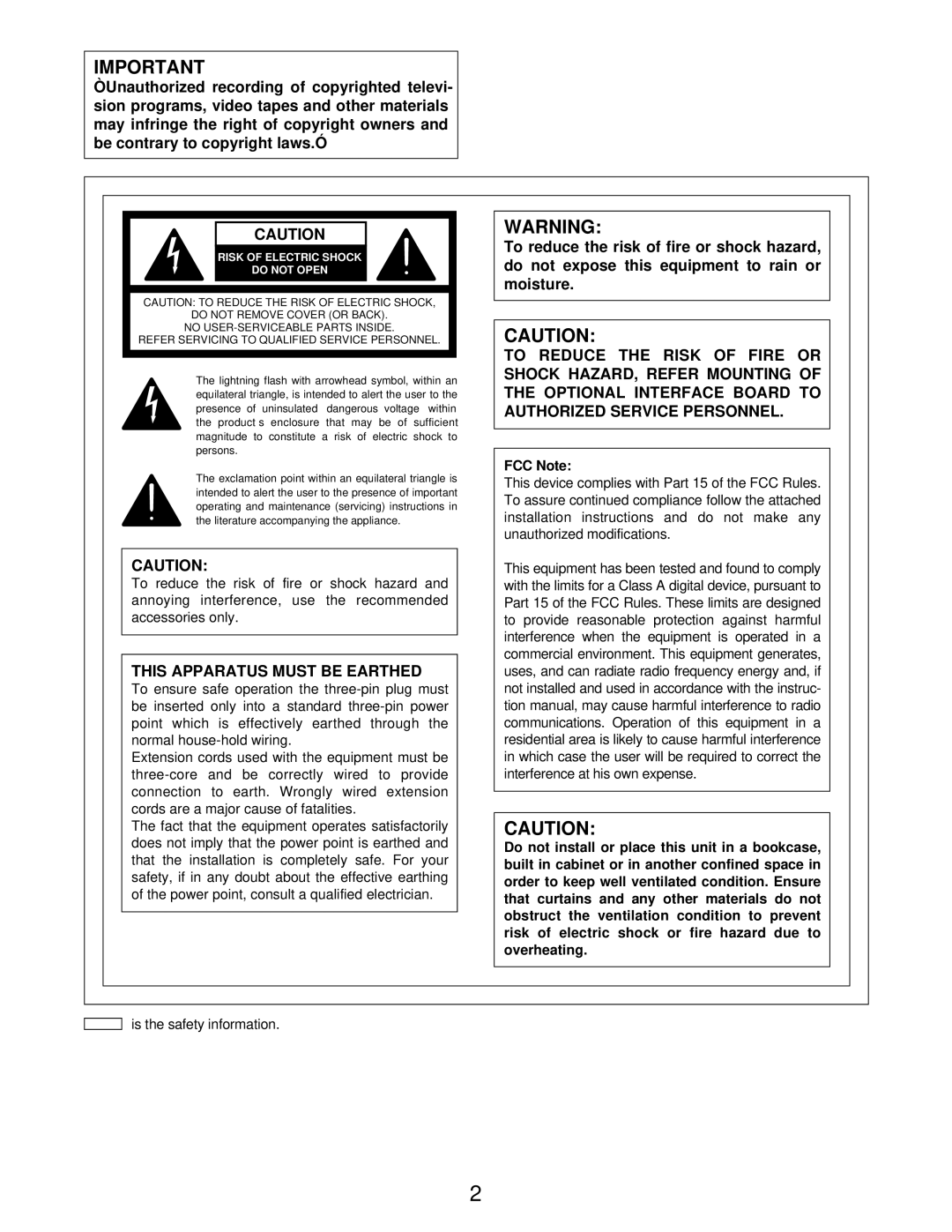 Panasonic AJ-D455P operating instructions FCC Note, Do not Open 