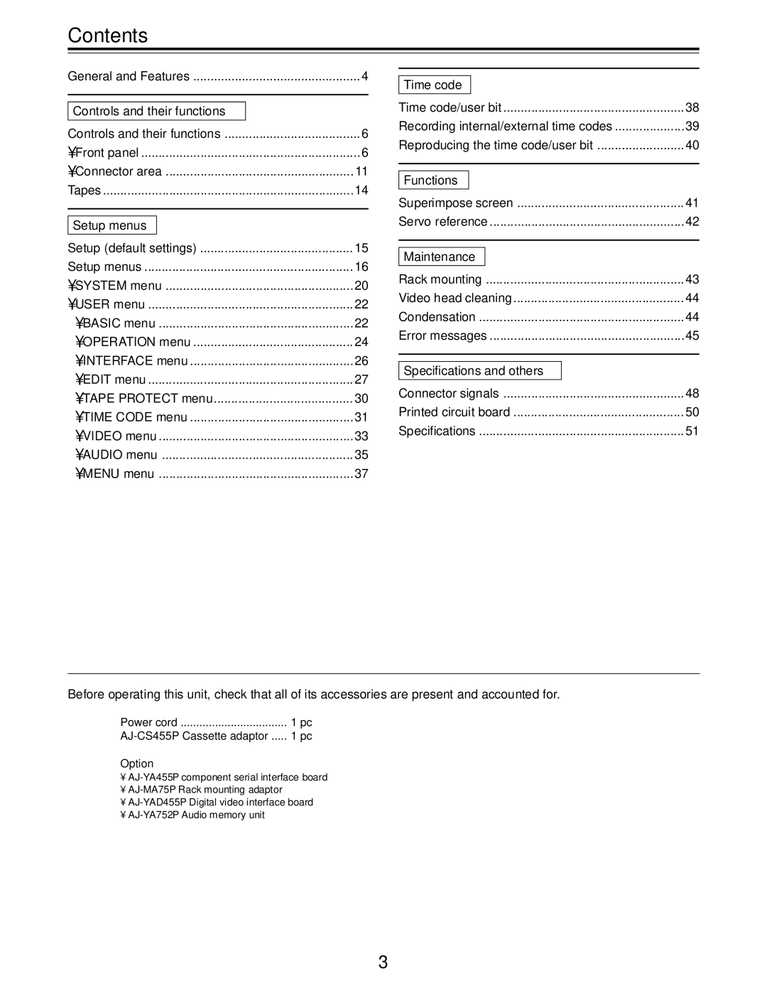 Panasonic AJ-D455P operating instructions Contents 