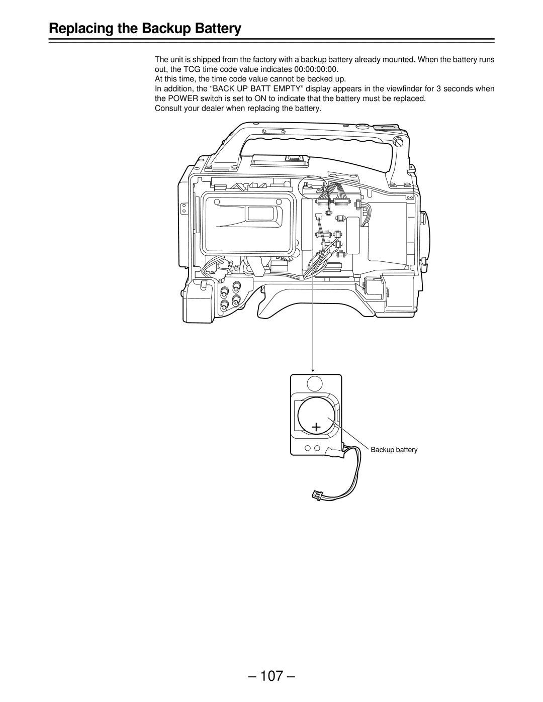 Panasonic AJ-D610WBp operating instructions Replacing the Backup Battery 