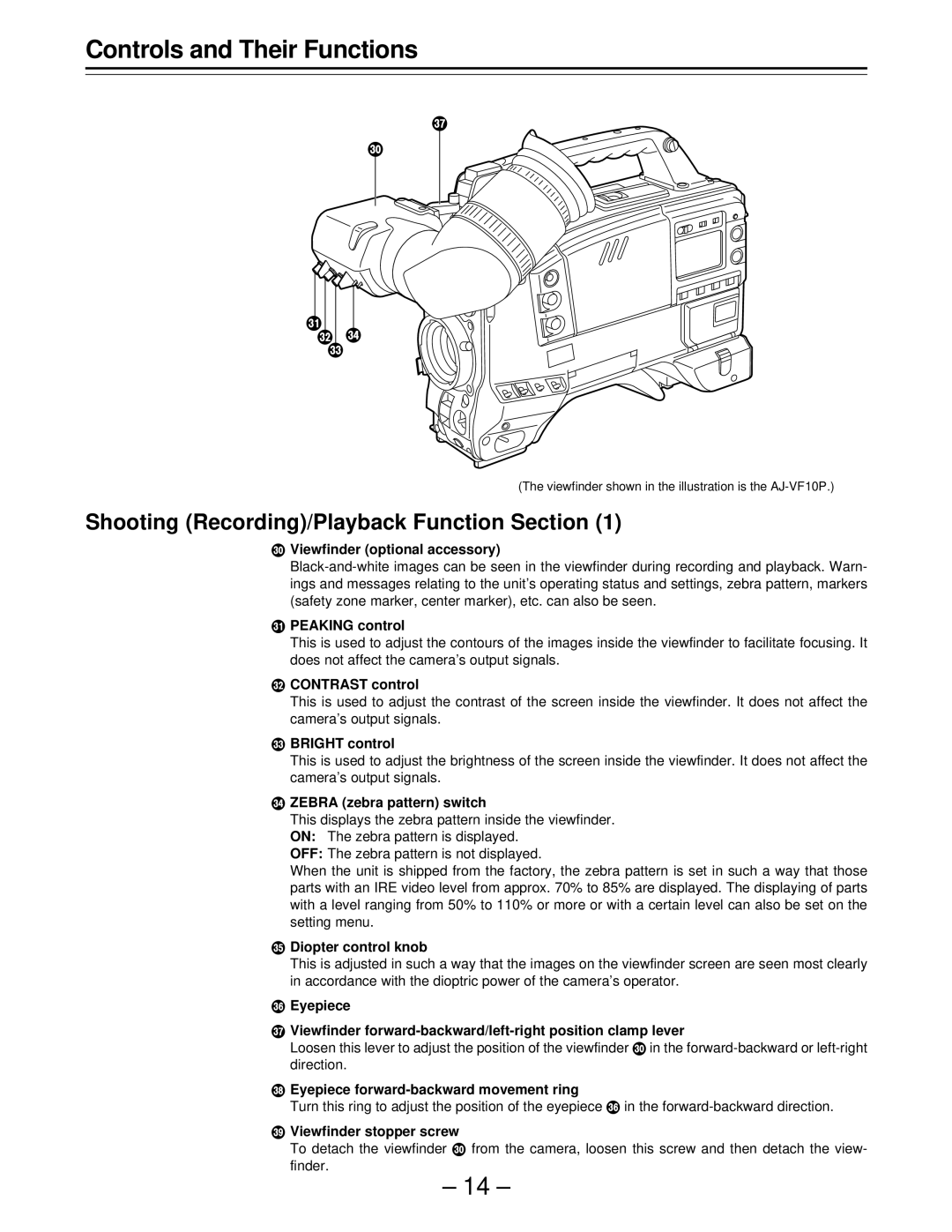 Panasonic AJ-D610WBp operating instructions Shooting Recording/Playback Function Section 