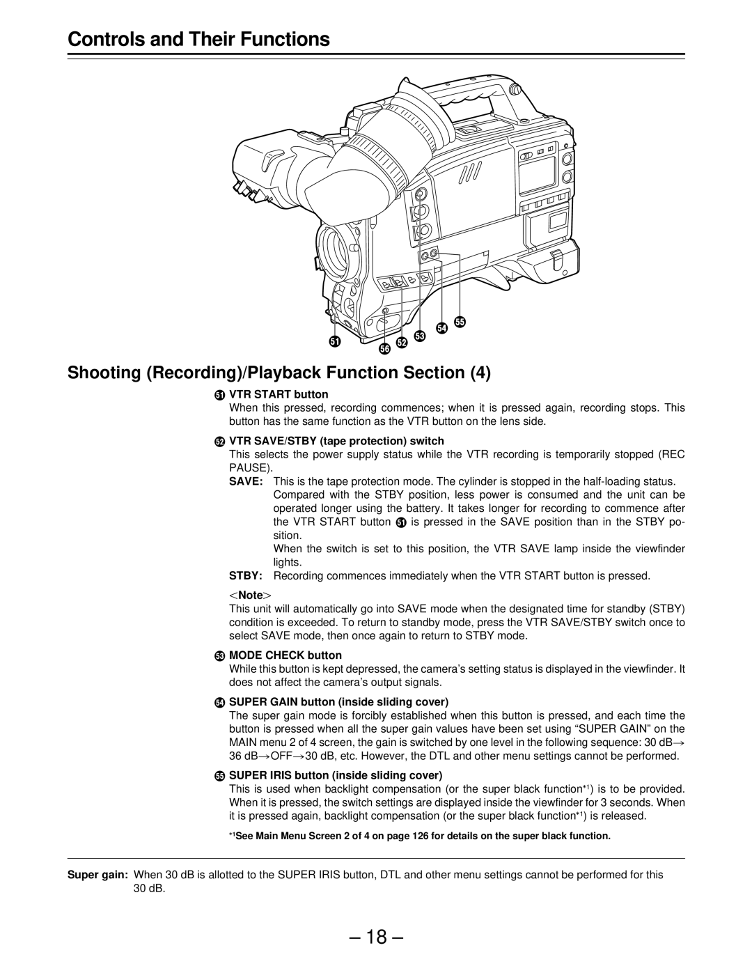 Panasonic AJ-D610WBp operating instructions · VTR Start button, ¸ VTR SAVE/STBY tape protection switch, ¹ Mode Check button 