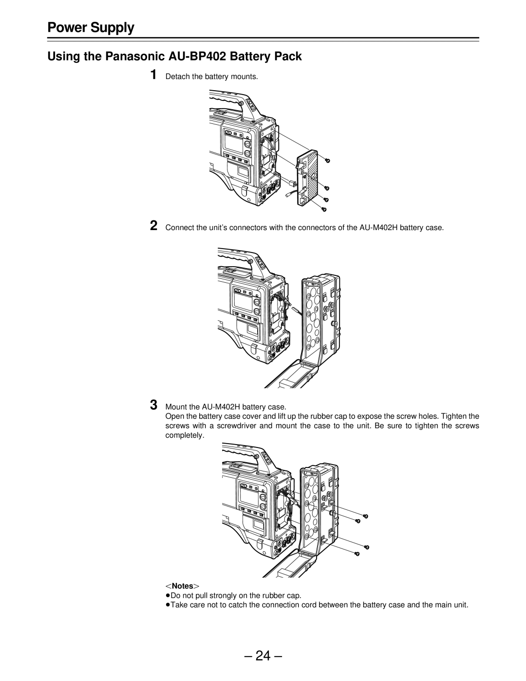 Panasonic AJ-D610WBp operating instructions Using the Panasonic AU-BP402 Battery Pack 