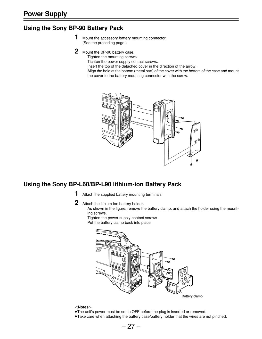 Panasonic AJ-D610WBp Using the Sony BP-90 Battery Pack, Using the Sony BP-L60/BP-L90 lithium-ion Battery Pack 