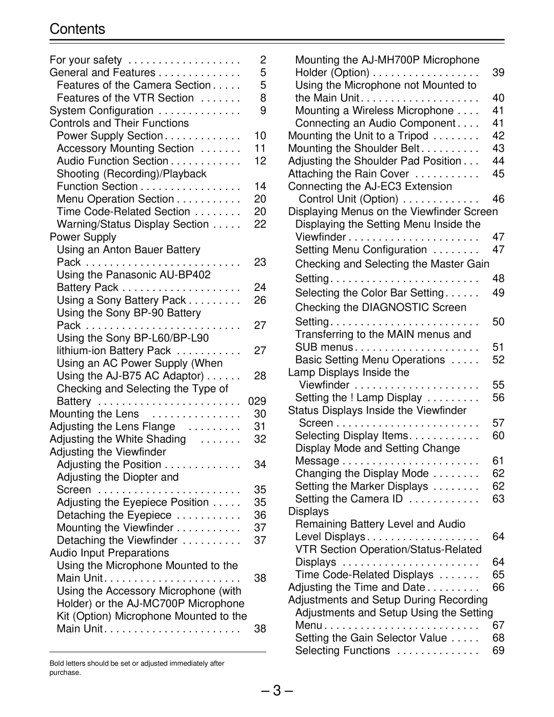 Panasonic AJ-D610WBp operating instructions Contents 