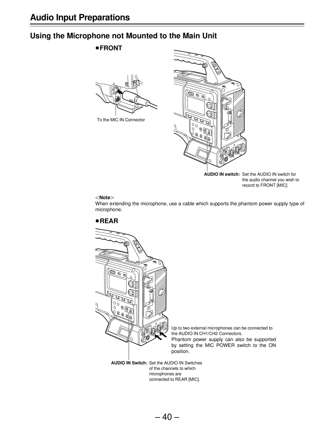 Panasonic AJ-D610WBp operating instructions Using the Microphone not Mounted to the Main Unit, Áfront 