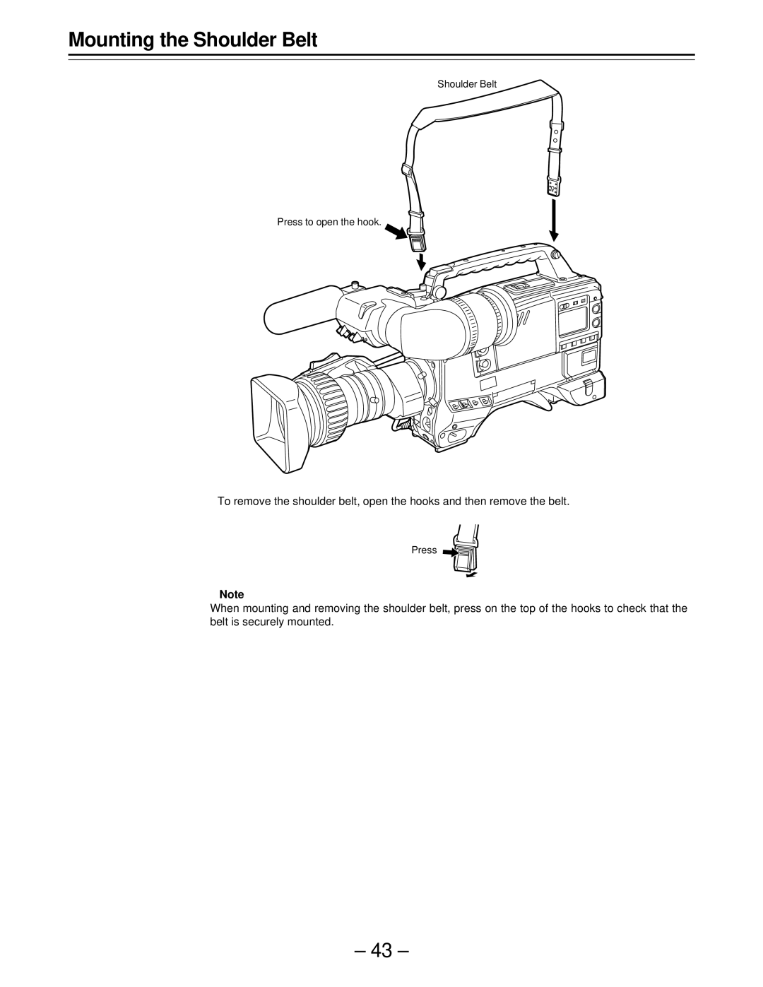 Panasonic AJ-D610WBp operating instructions Mounting the Shoulder Belt 