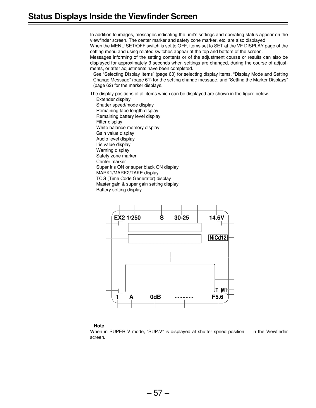 Panasonic AJ-D610WBp operating instructions Status Displays Inside the Viewfinder Screen, TM1 