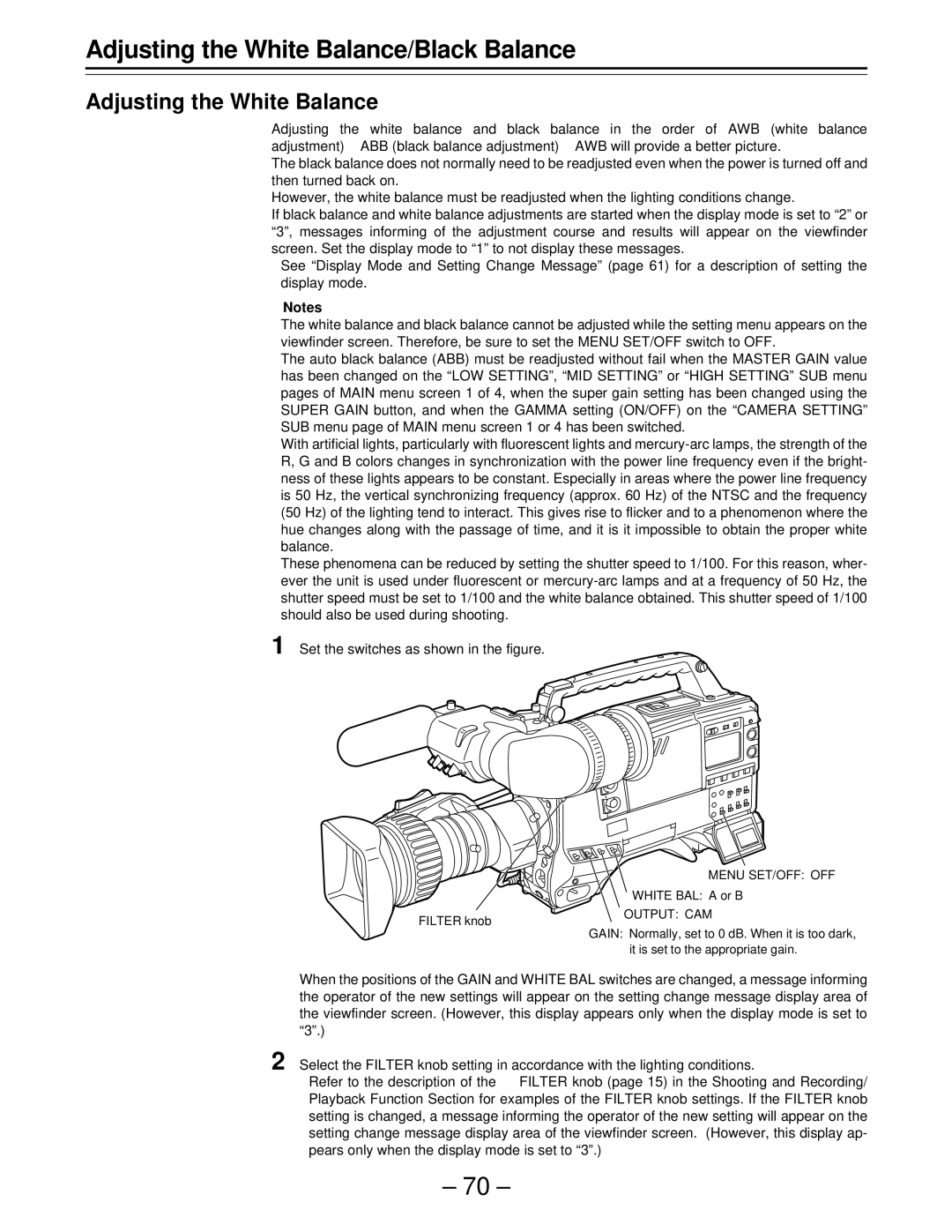 Panasonic AJ-D610WBp operating instructions Adjusting the White Balance/Black Balance 