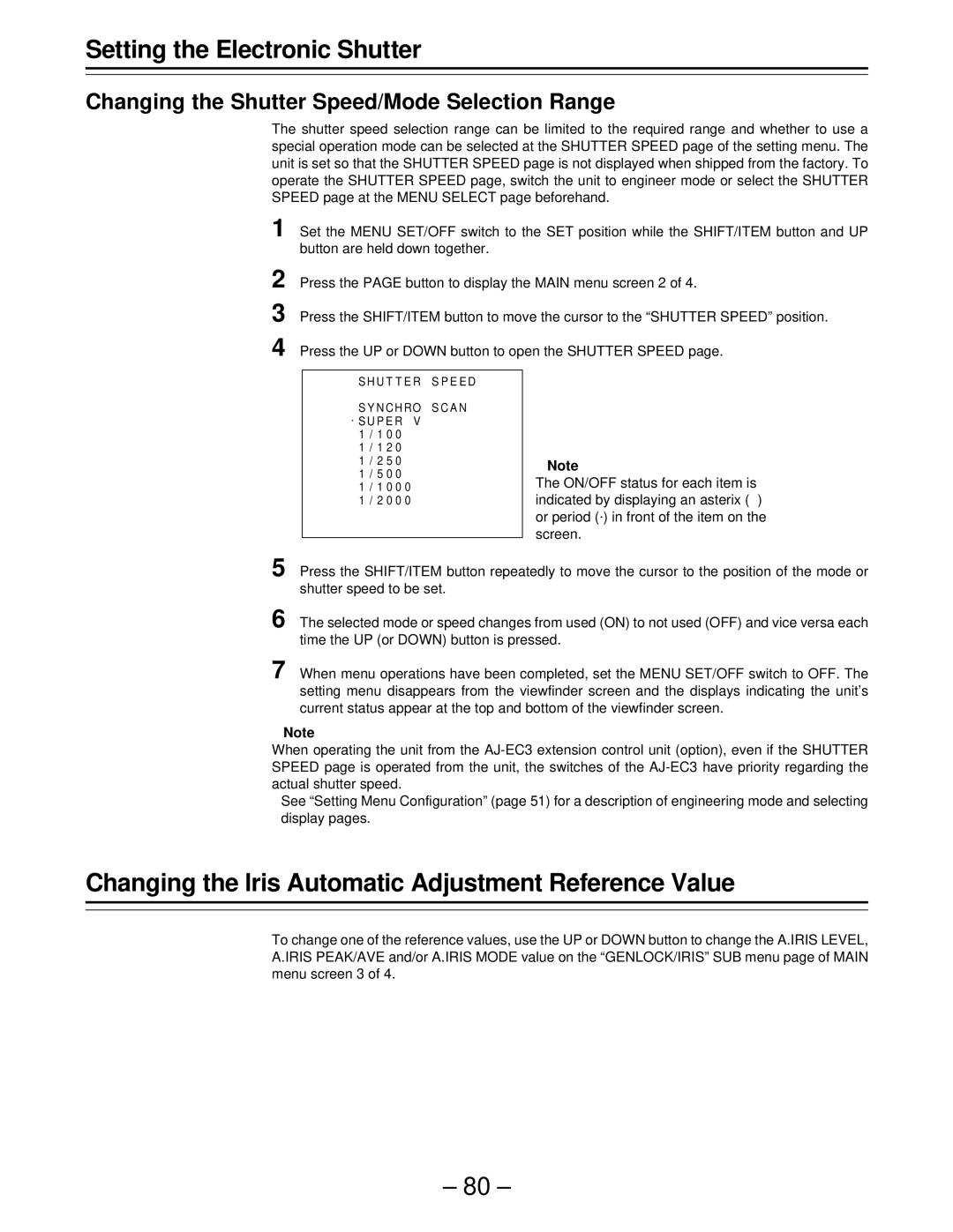 Panasonic AJ-D610WBp operating instructions Changing the lris Automatic Adjustment Reference Value 