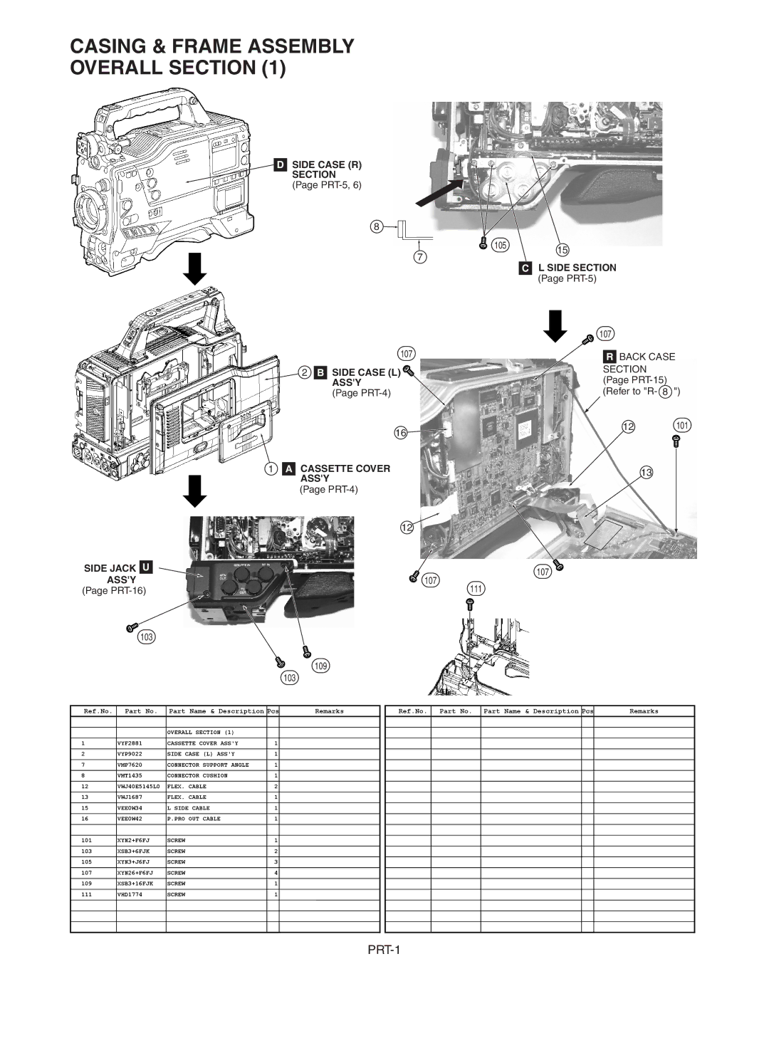 Panasonic AJ-D615MC, AJ-SDC615P Casing & Frame Assembly Overall Section, Side Section, Side Jack U Assy, Side Case L Assy 