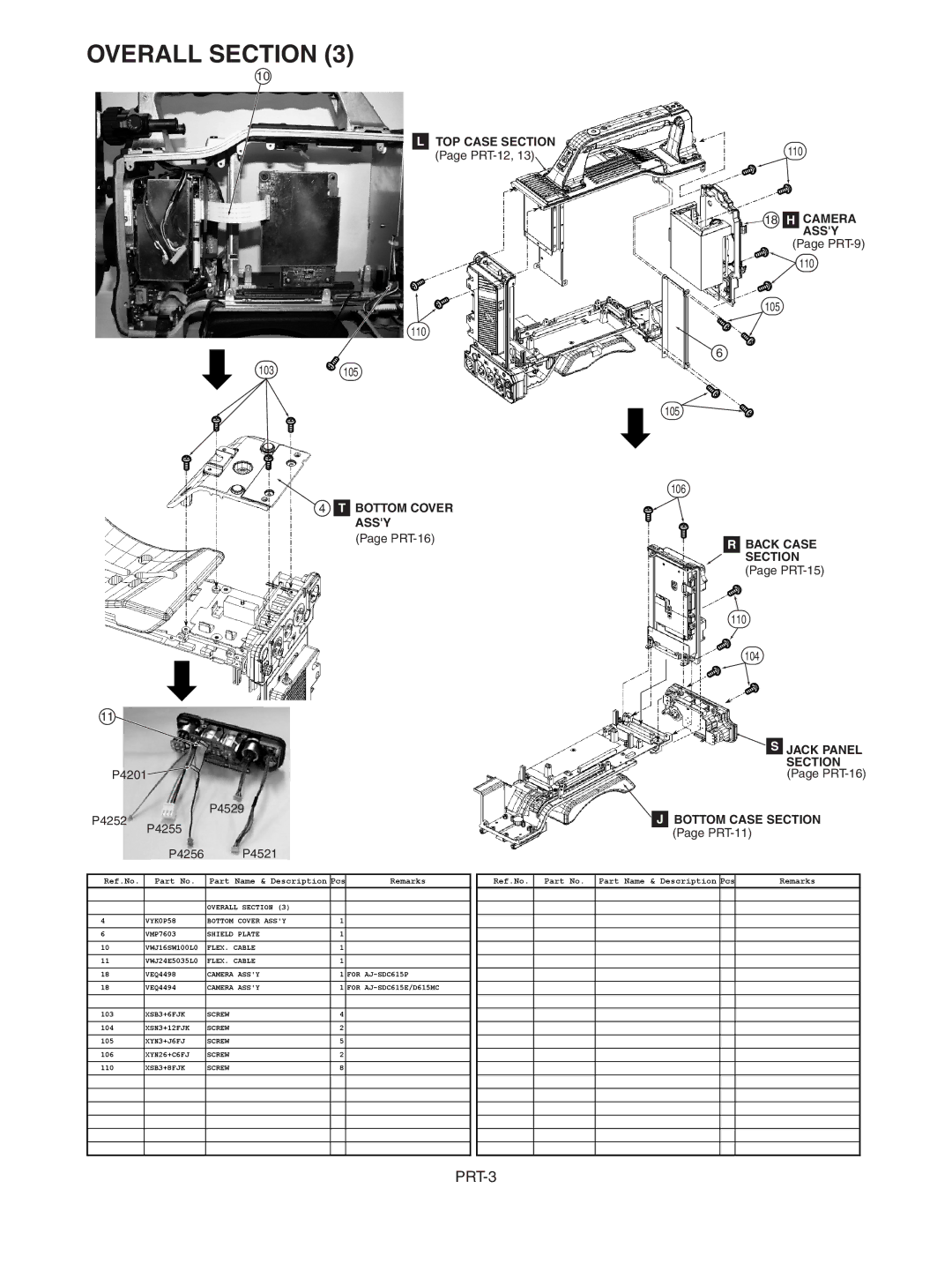 Panasonic AJ-SDC615E, AJ-D615MC, AJ-SDC615P TOP Case Section, Bottom Cover Assy, Camera Assy, Back Case, Jack Panel Section 