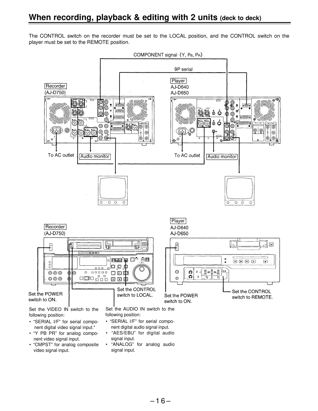 Panasonic AJ-D650 manual When recording, playback & editing with 2 units deck to deck 