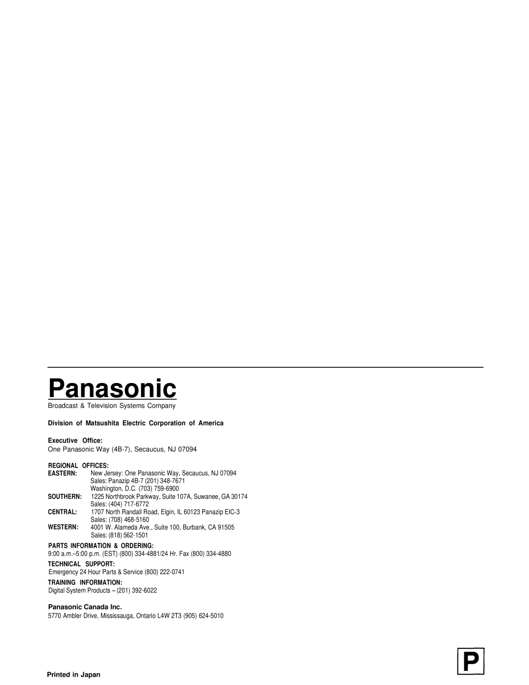 Panasonic AJ-D650 manual Panasonic 