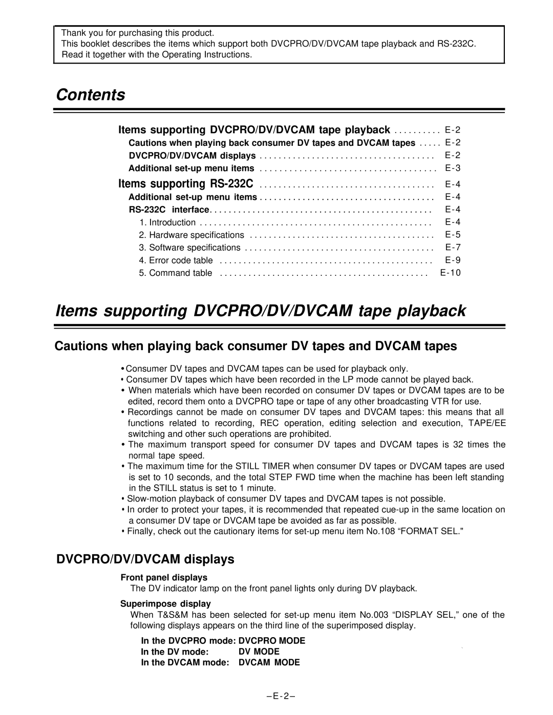 Panasonic AJ-D650 manual Contents 