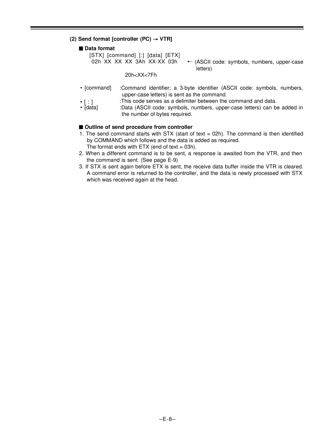 Panasonic AJ-D650 manual Send format controller PC VTR Data format, Outline of send procedure from controller 