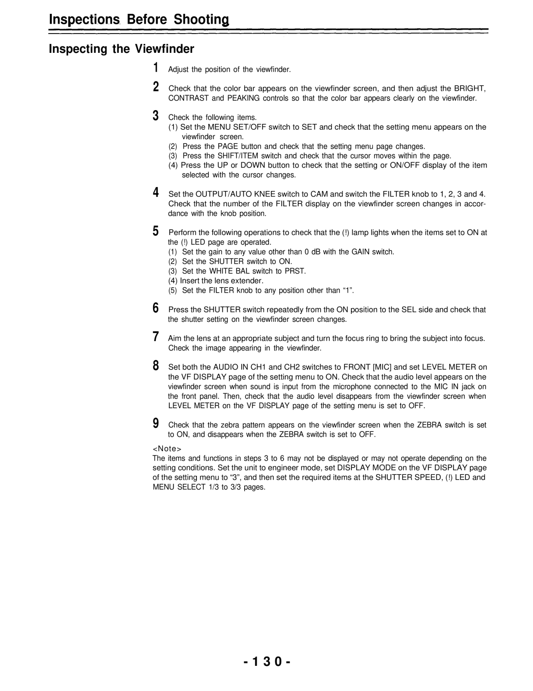 Panasonic AJ-D700P operating instructions Inspecting the Viewfinder 