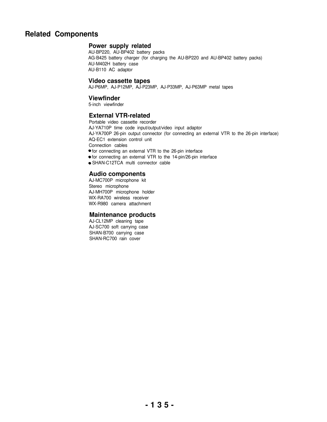 Panasonic AJ-D700P operating instructions Related Components 