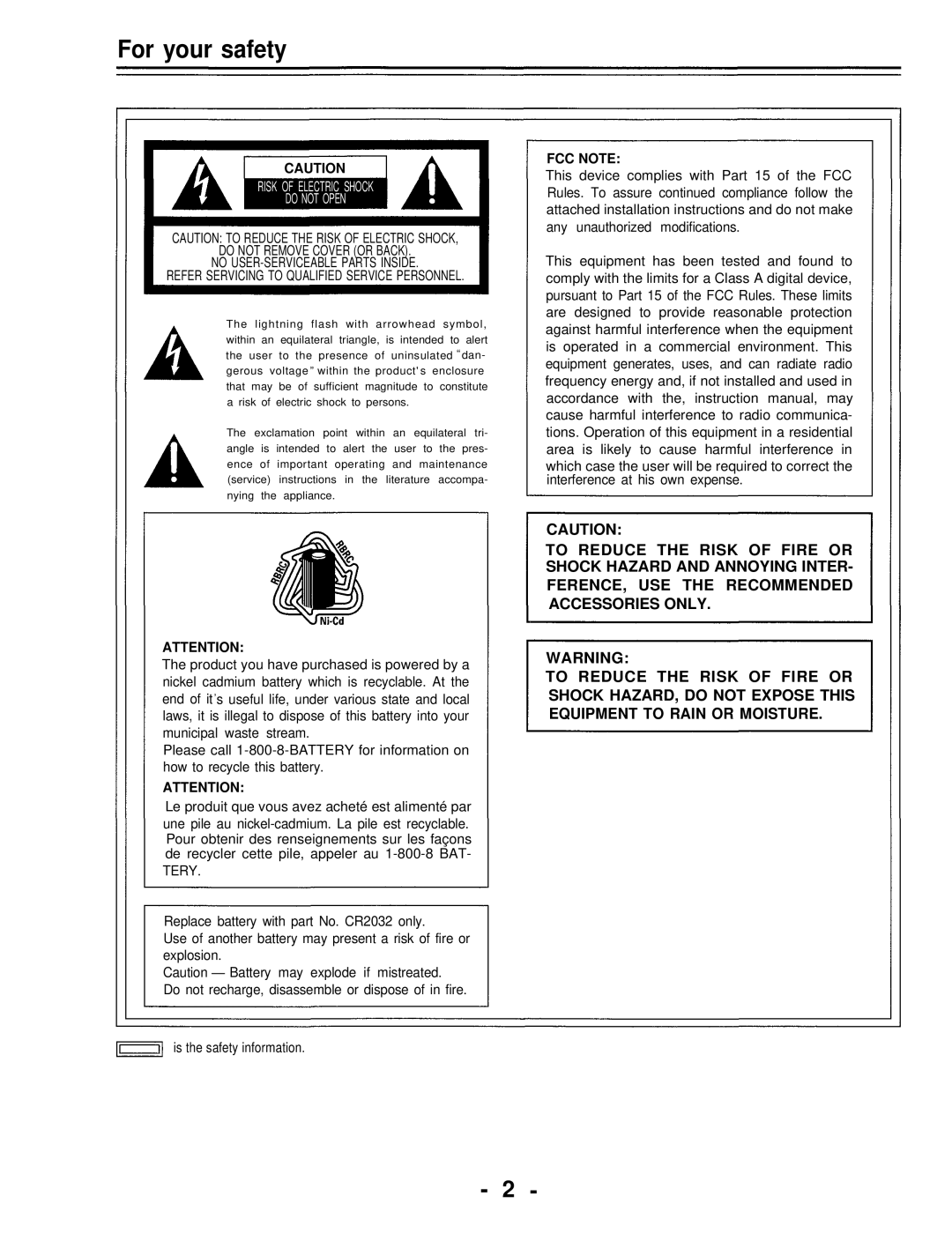 Panasonic AJ-D700P operating instructions For your safety, Tery 