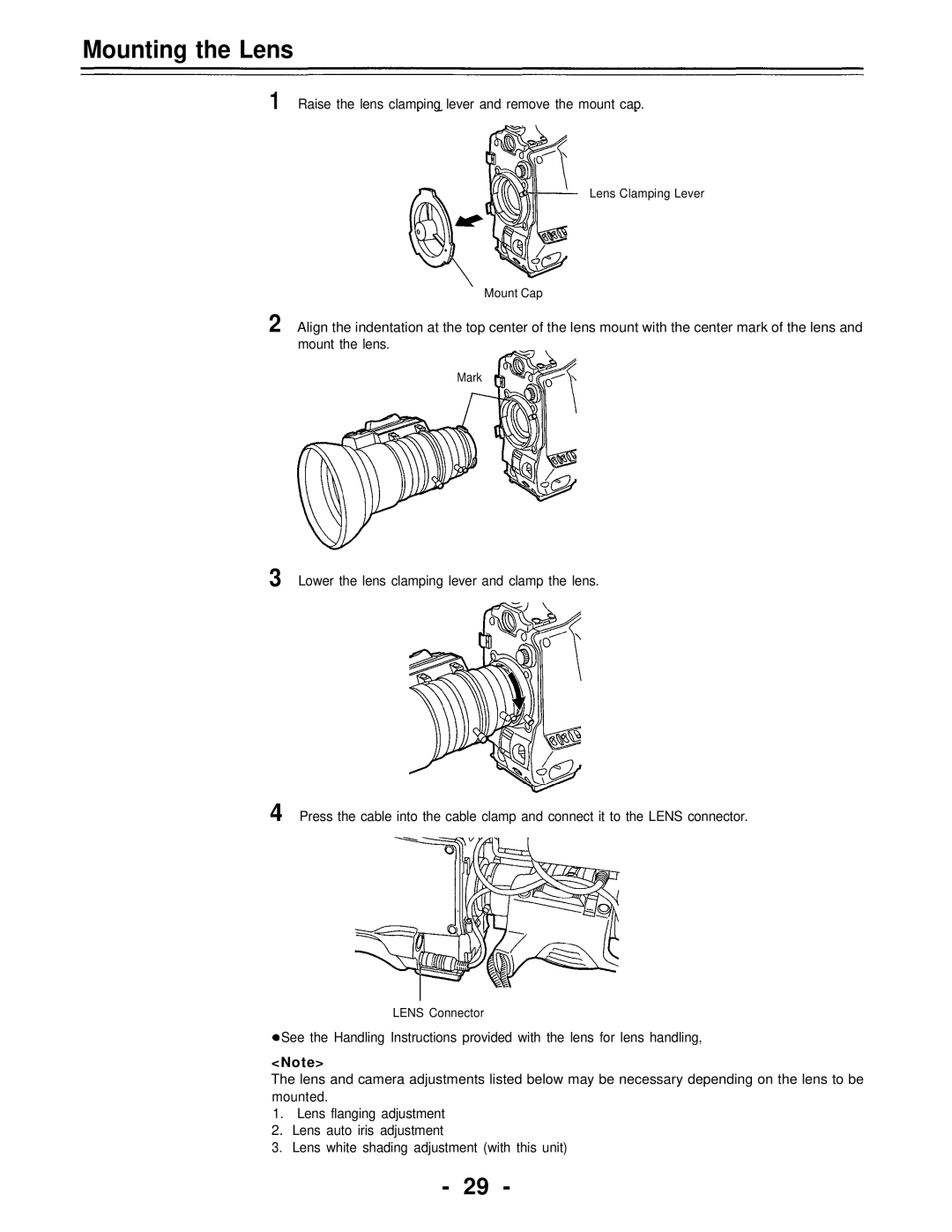 Panasonic AJ-D700P operating instructions Mounting the Lens 