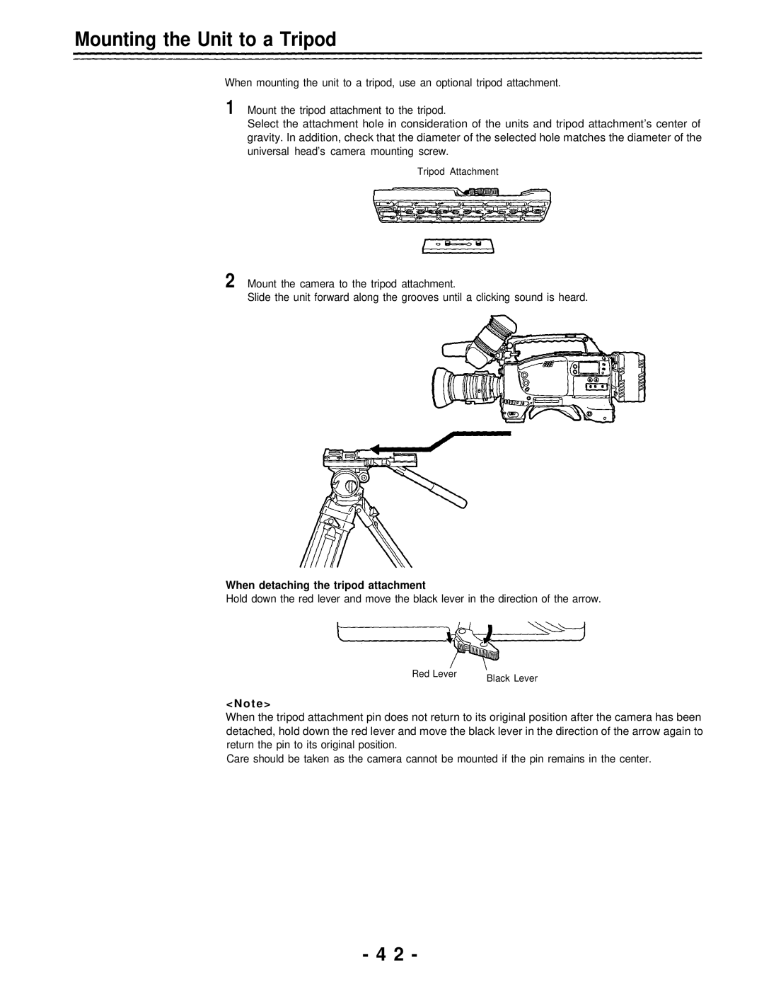 Panasonic AJ-D700P operating instructions Mounting the Unit to a Tripod, When detaching the tripod attachment 