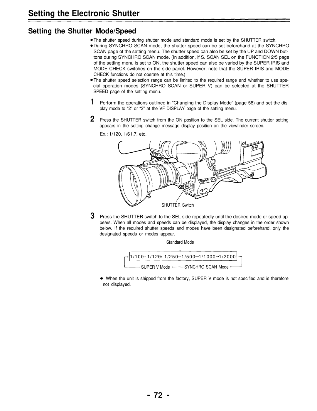 Panasonic AJ-D700P operating instructions Setting the Shutter Mode/Speed 