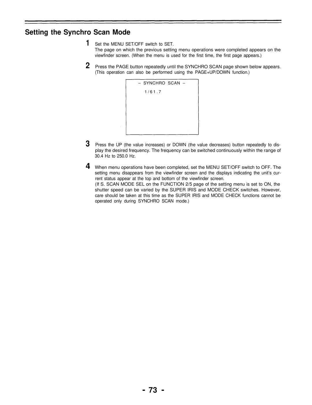 Panasonic AJ-D700P operating instructions Setting the Synchro Scan Mode 