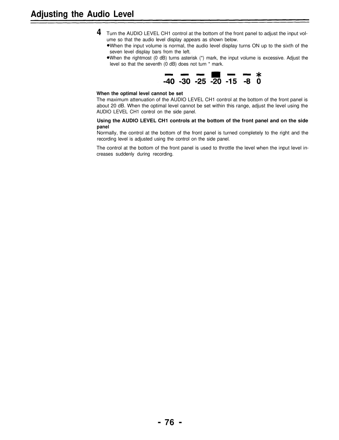 Panasonic AJ-D700P operating instructions When the optimal level cannot be set 