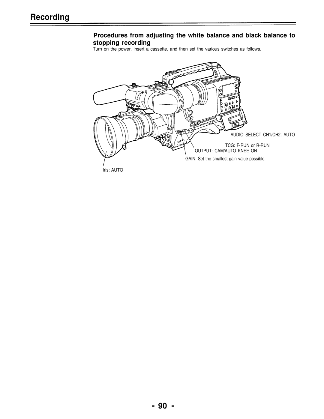 Panasonic AJ-D700P operating instructions Audio Select CH1/CH2 Auto, Output CAM/AUTO Knee on 