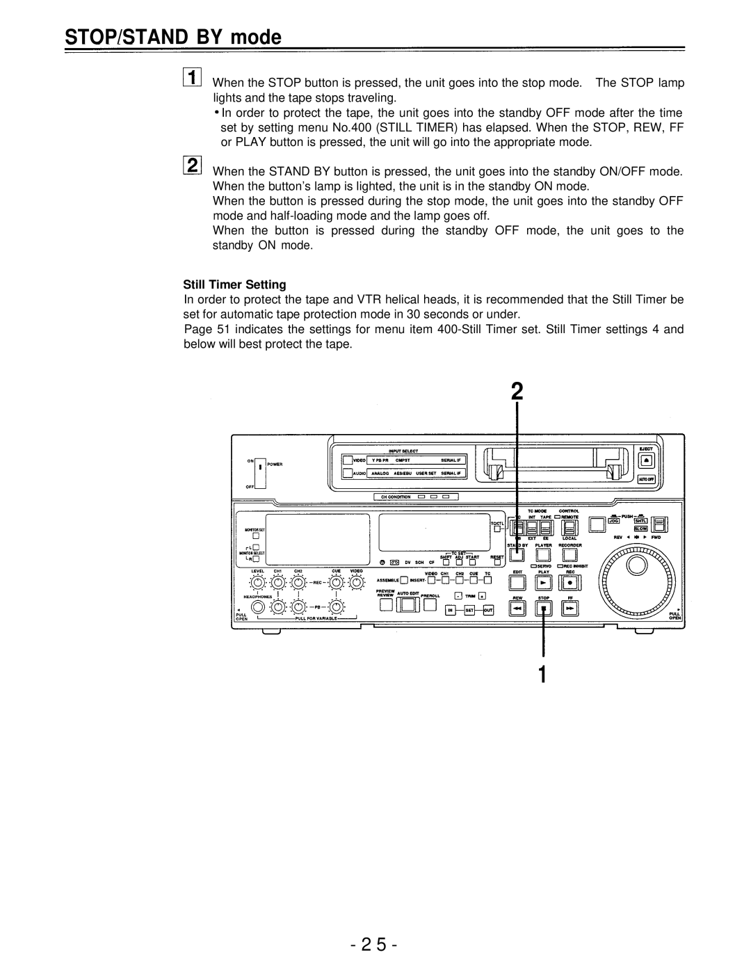 Panasonic AJ-D750P manual STOP/STAND by mode, Still Timer Setting 