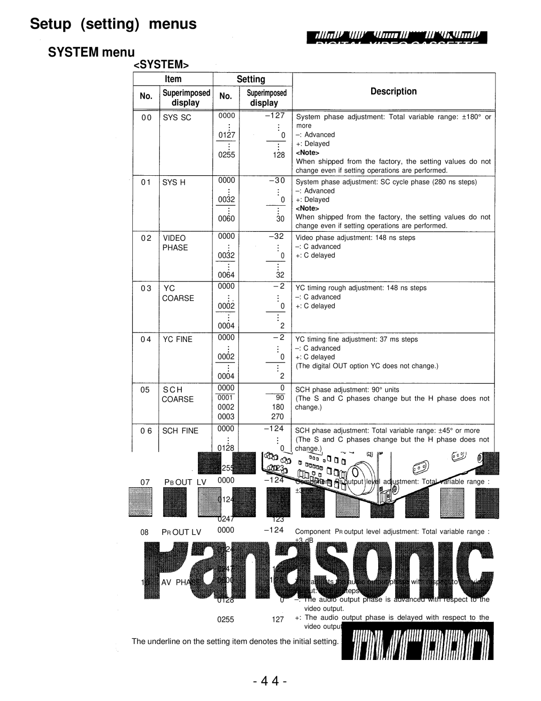 Panasonic AJ-D750P manual System menu, Display 