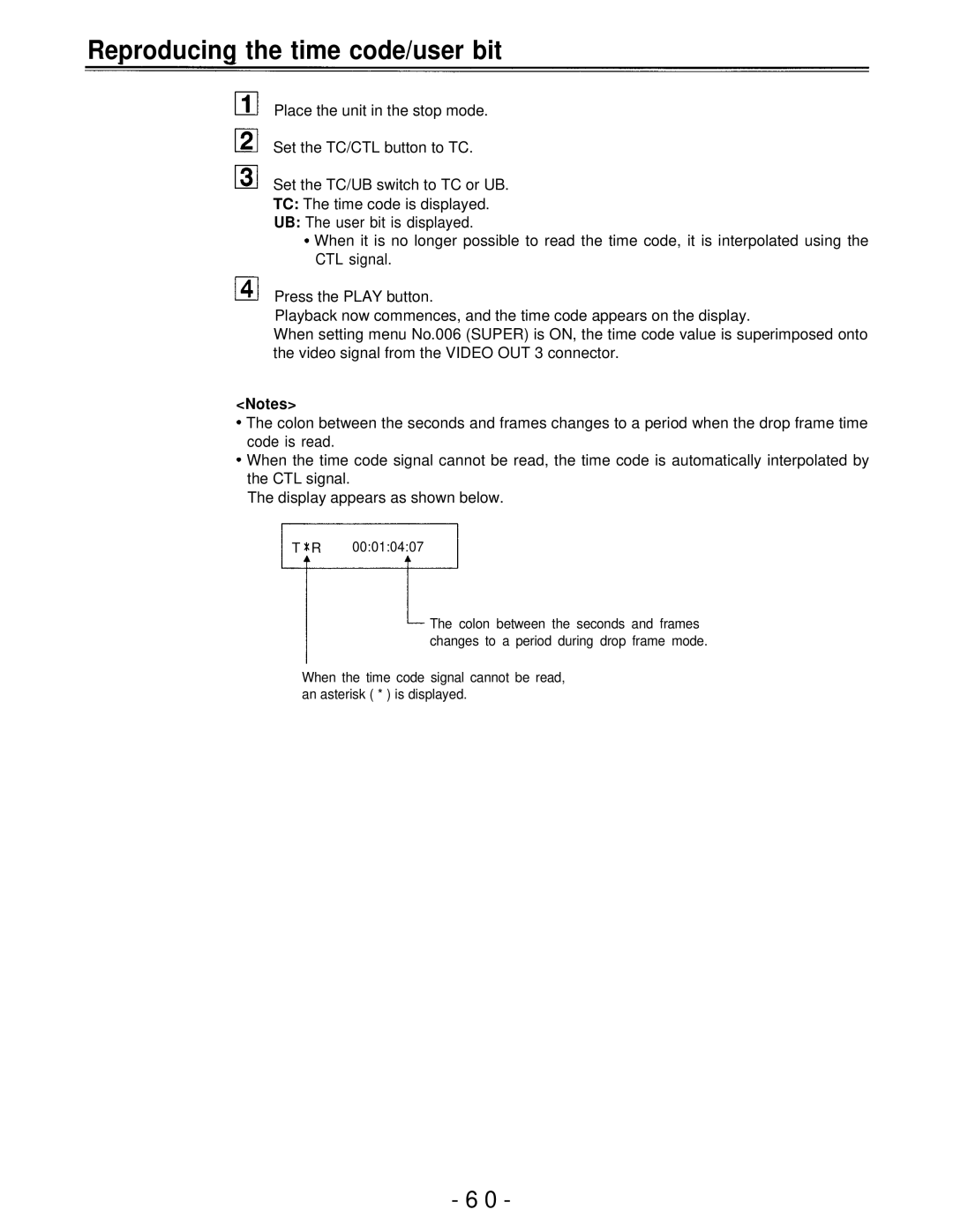 Panasonic AJ-D750P manual Reproducing the time code/user bit 