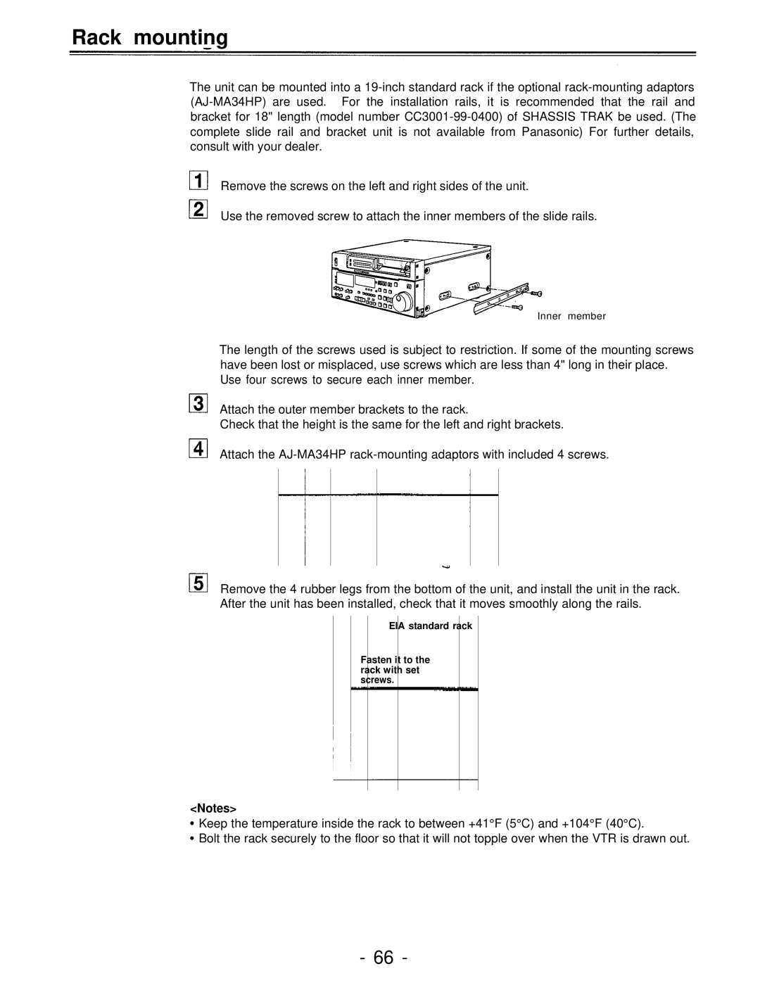 Panasonic AJ-D750P manual Rack mounting 