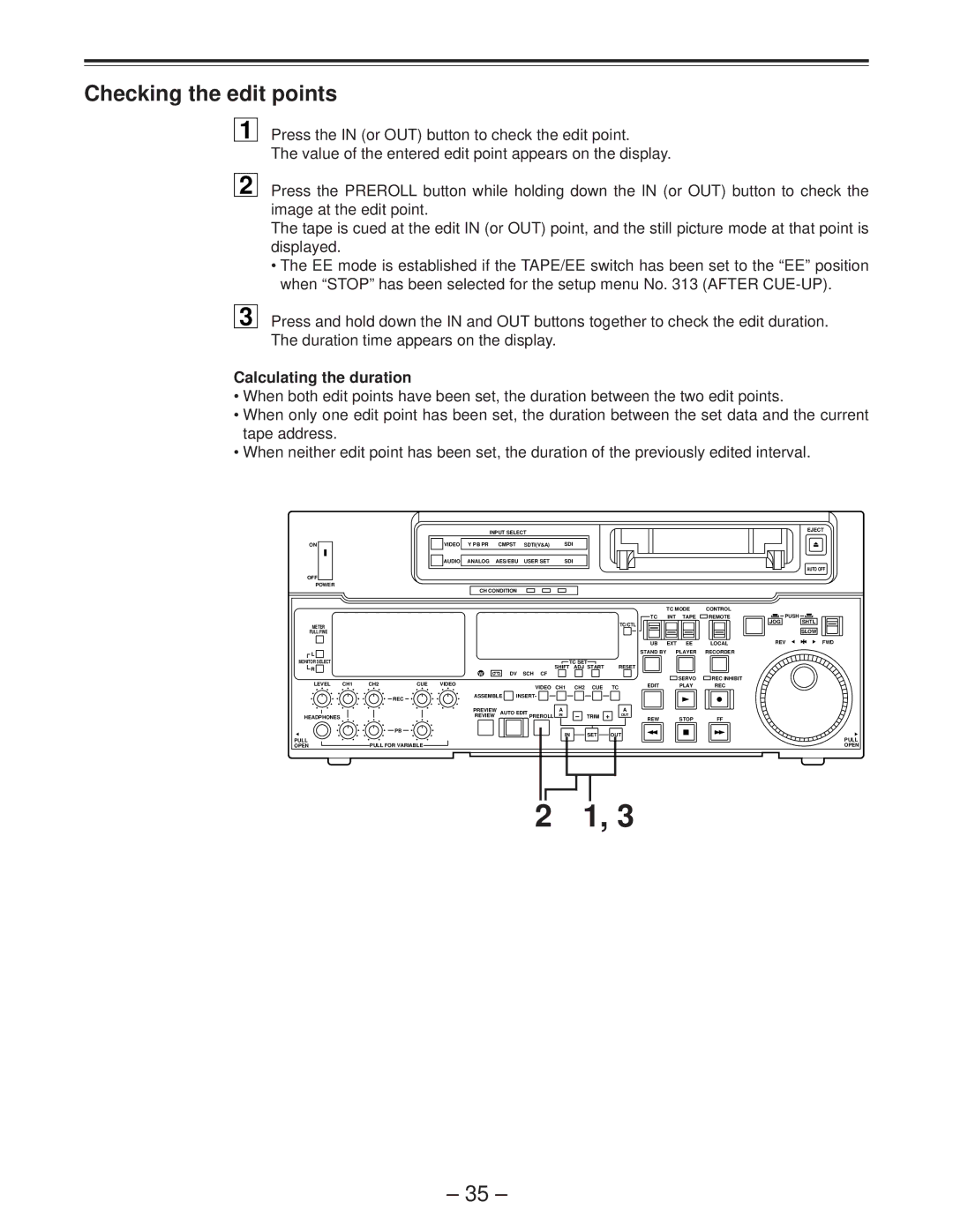 Panasonic AJ-D850P manual Checking the edit points, Calculating the duration 