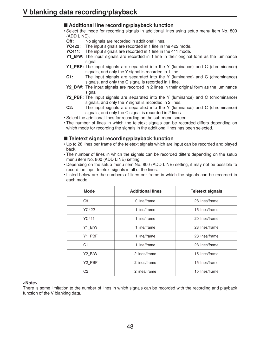 Panasonic AJ-D850P manual Blanking data recording/playback, Additional line recording/playback function 