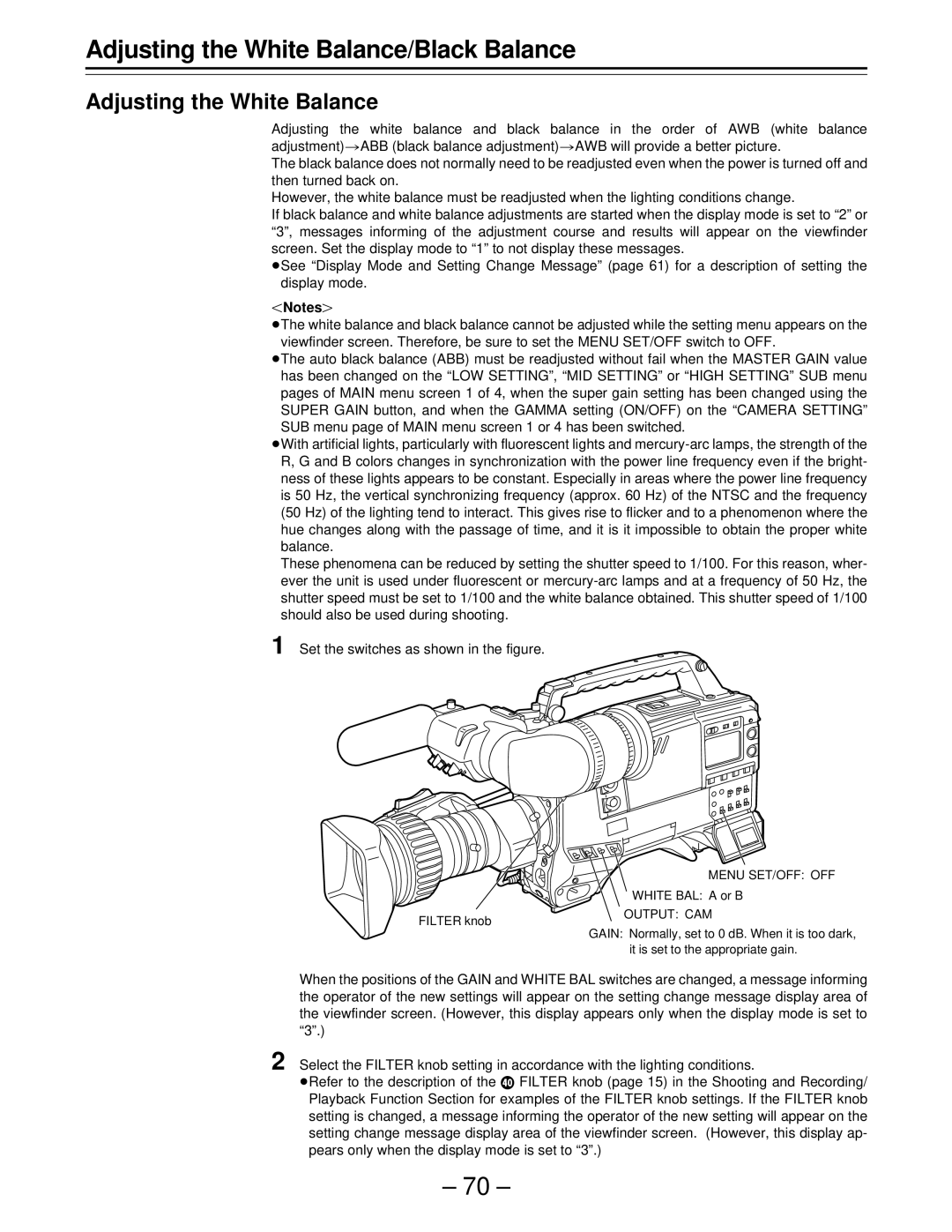 Panasonic AJ-D910WBP operating instructions Adjusting the White Balance/Black Balance 