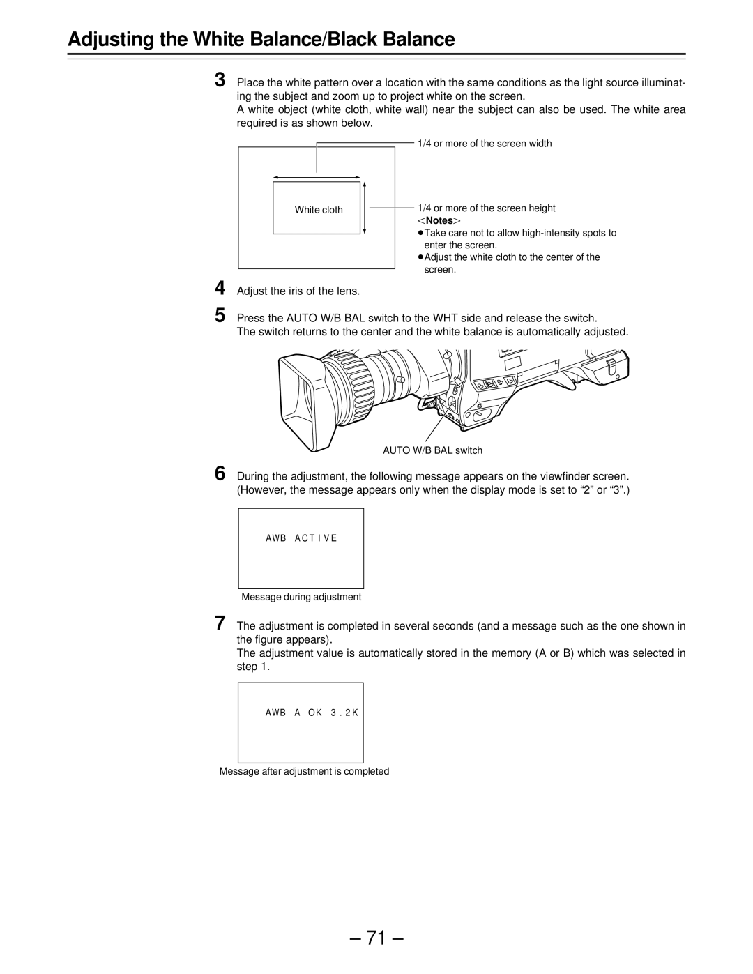 Panasonic AJ-D910WBP operating instructions Message during adjustment 