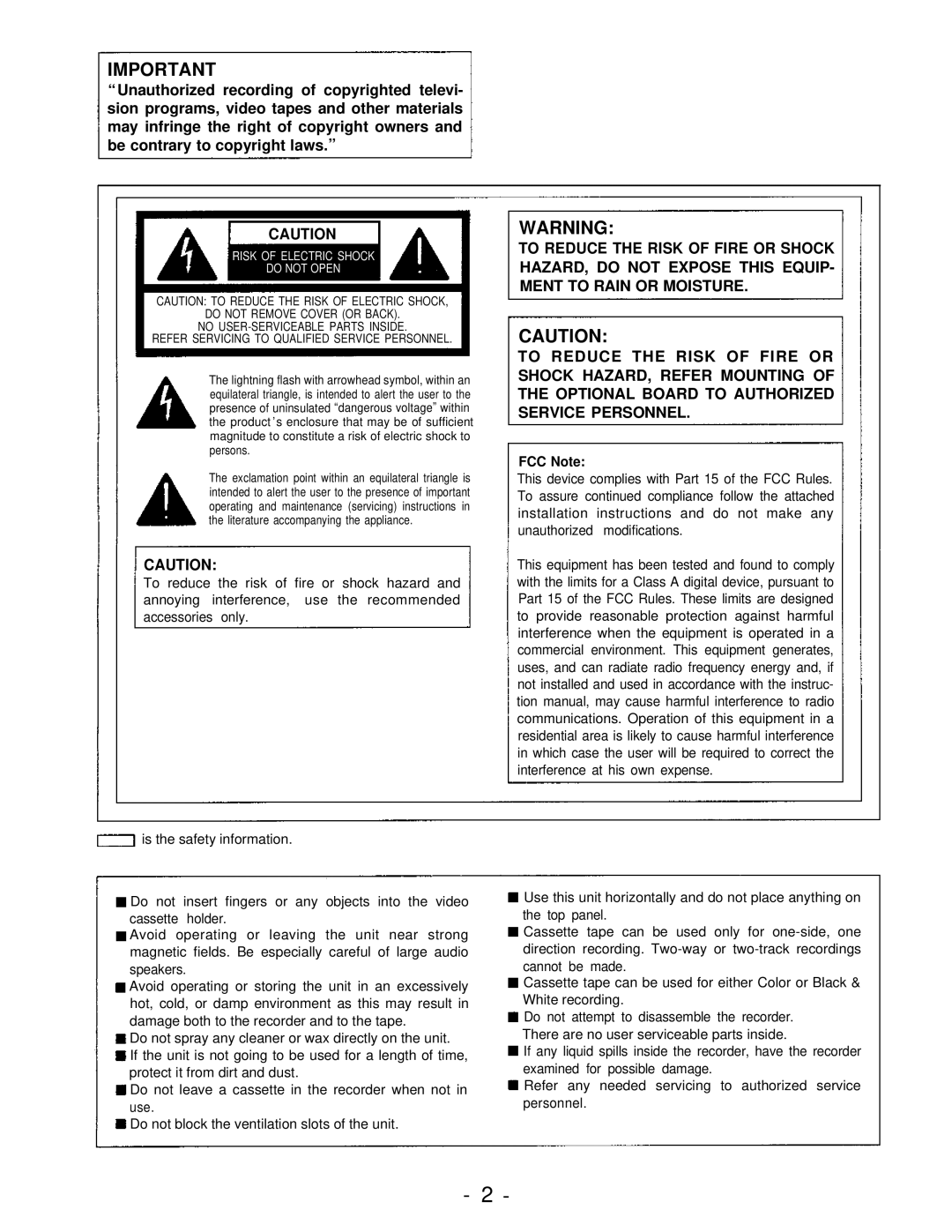 Panasonic AJ-D950, AJ-PD950 manual FCC Note 