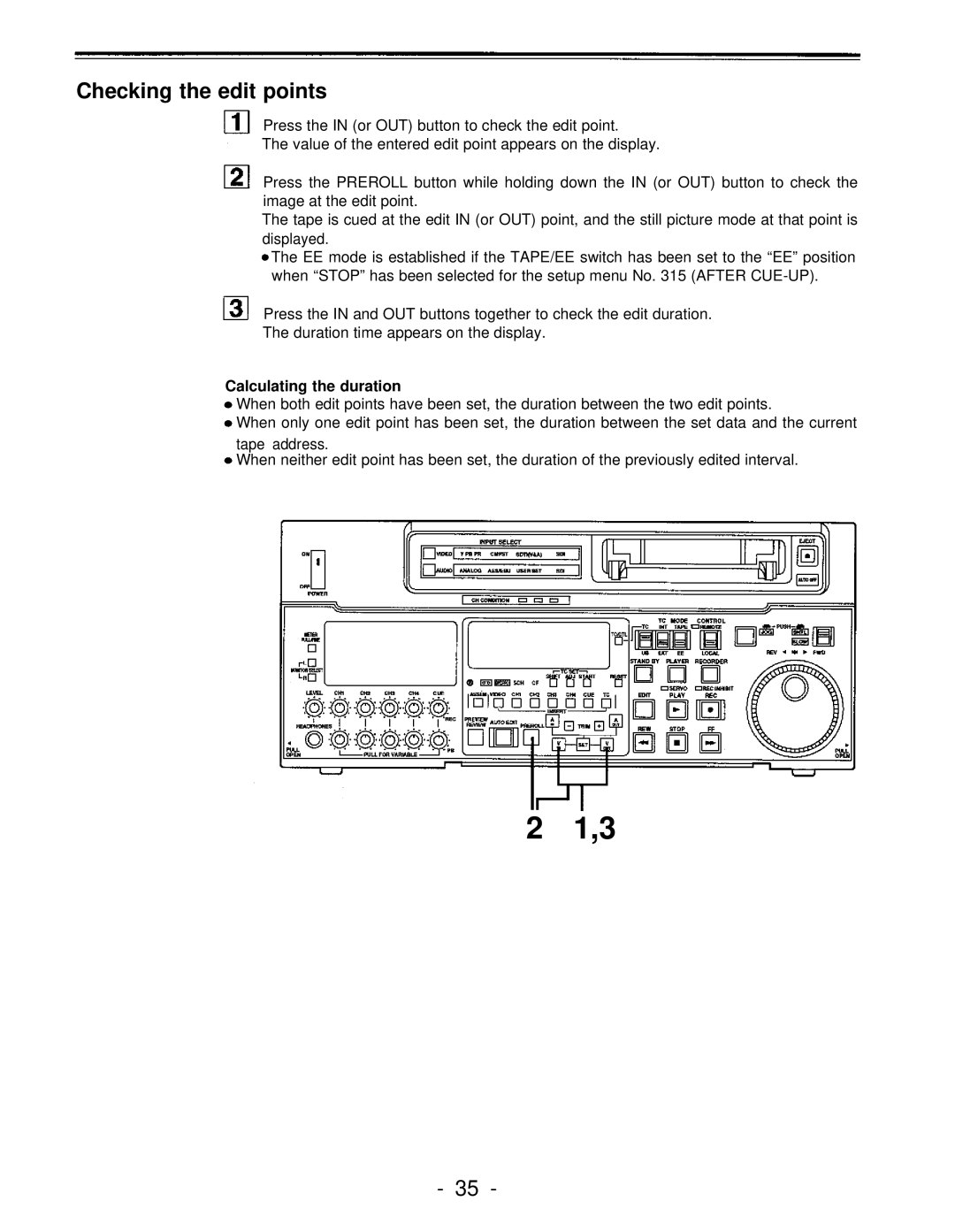 Panasonic AJ-PD950, AJ-D950 manual Checking the edit points, Calculating the duration 