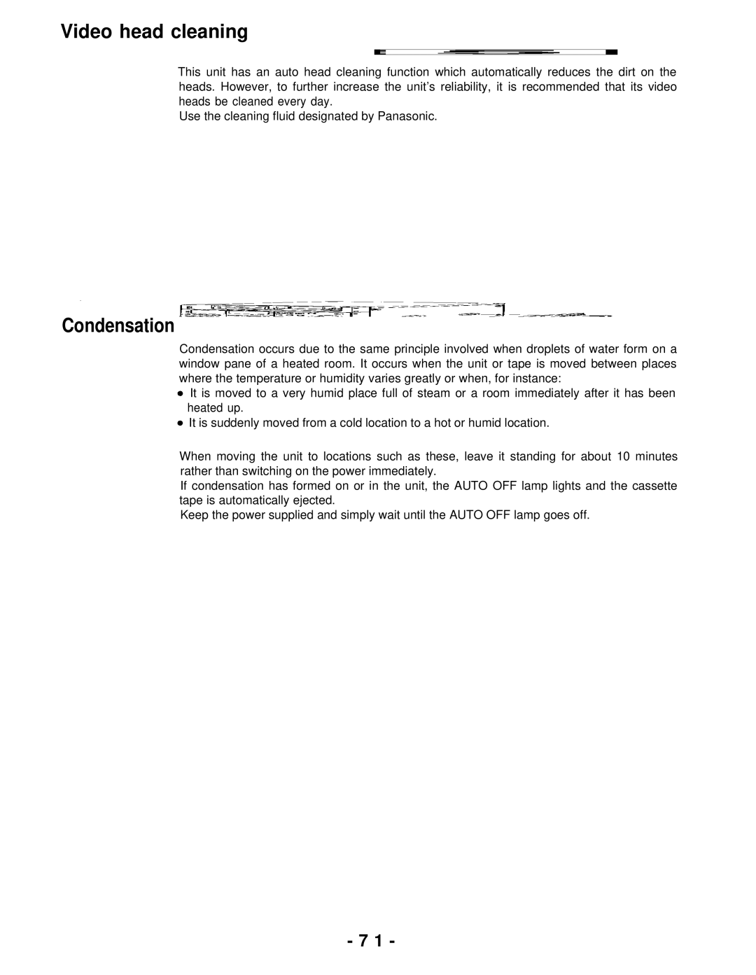 Panasonic AJ-PD950, AJ-D950 manual Video head cleaning, Condensation 